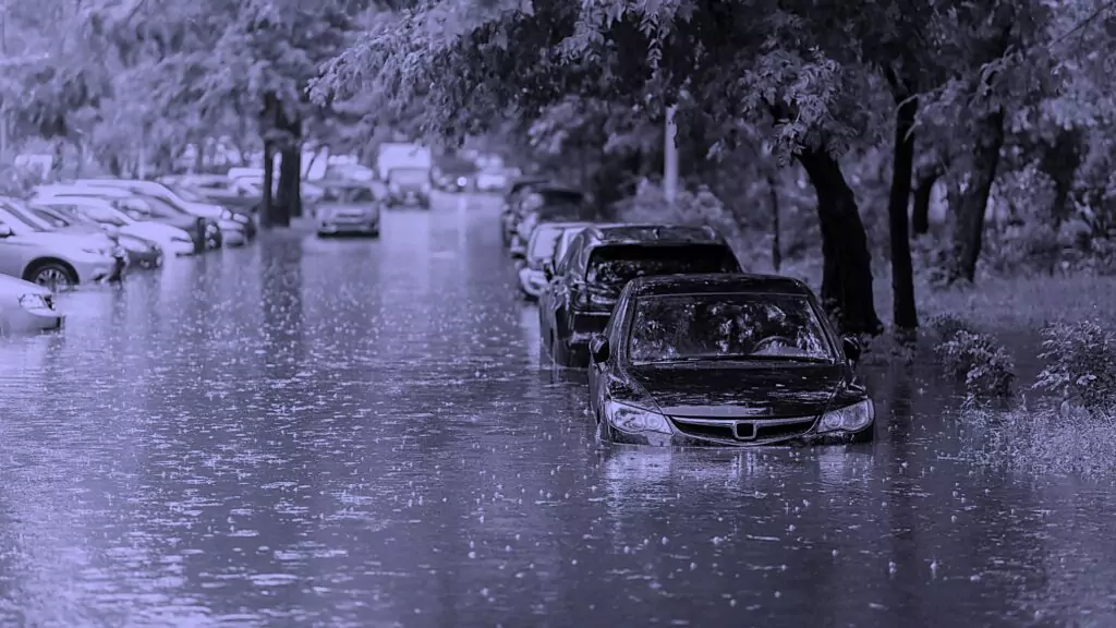 Cars in a flooded street